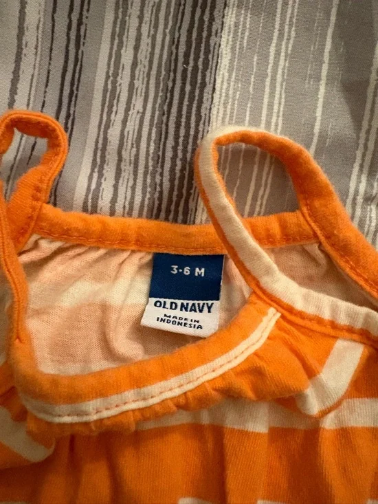 Old Navy Girls' Striped Orange & White Sleeveless Romper Set - Picture 3 of 7